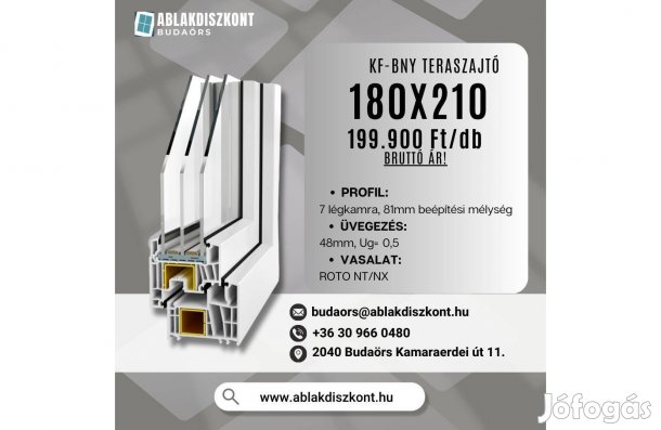 Prémium 180x210 kf-bny műanyag teraszajtó 3réteg üvegezéssel raktárról