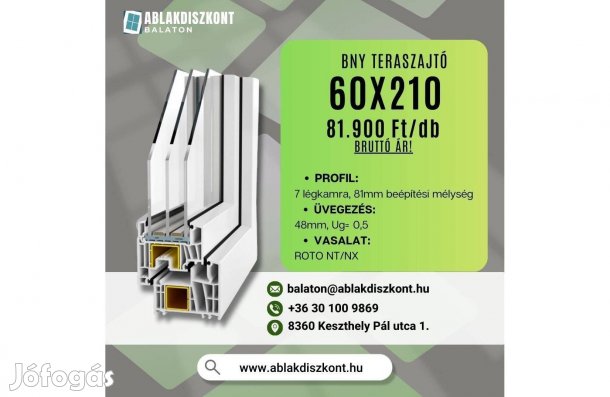Prémium 60x210 bukó-nyíló műanyag teraszajtó 3rétegű üveggel raktárról