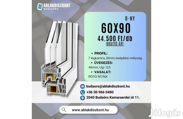 Prémium 60x90 bukó-nyíló műanyag ablak 3 rétegű üveggel raktárról