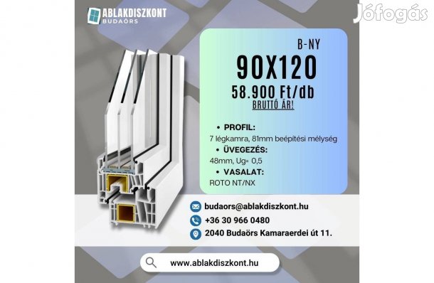 Prémium 90x120 bukó-nyíló műanyag ablak 3 rétegű üveg raktárról