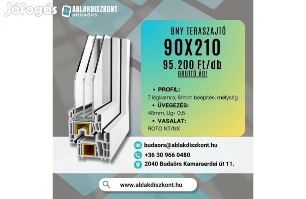 Prémium 90x210 bukó-nyíló műanyag teraszajtó 3 rétegű raktárról