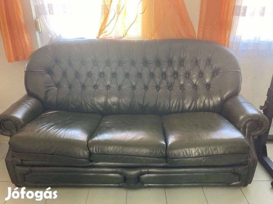 Prémium Olajzöld Valódi Bőr Ülőgarnitúra Szett