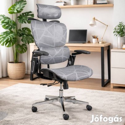Prémium ergonomikus irodai szék, forgószék, szürke hálós (E05)