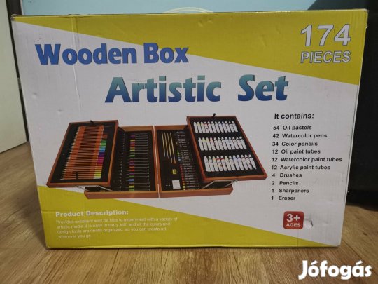 Prémium művészkészlet 174 darabos fa tárolódobozban Új