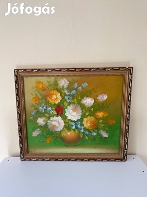 Prémium virágcsendélet festmény arany keretben elegáns lakásdisz