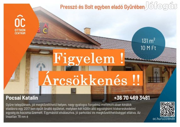 Presszó és Bolt egyben eladó Gyürében !