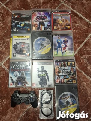 Ps3 játékok kontrollerrel, töltőkábellel