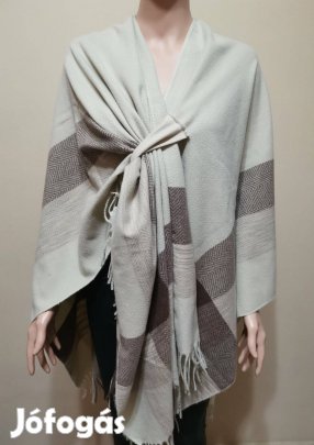 Puha poncsó / stóla rojtokkal barna-beige Új, one size