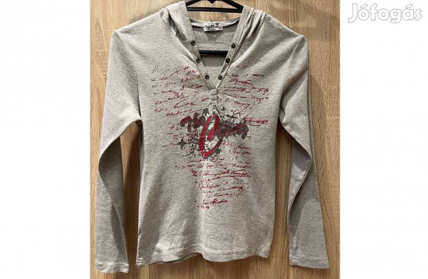 Pulóver - kapucnis, felső, női, szürke