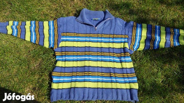 Pulóver csíkos kék férfi pulóver XXL kék zöld