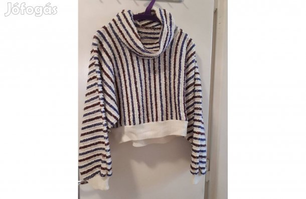 Pulóver lila-bordó csíkkal, nőknek, remek állapotban eladó
