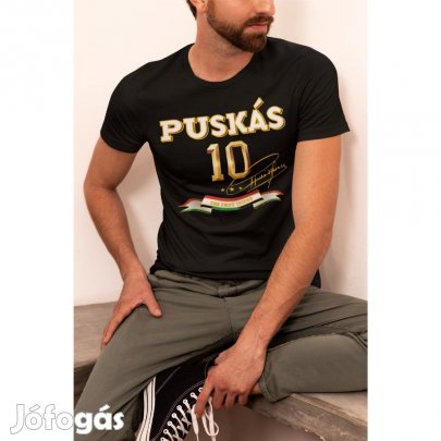 Puskás póló felnőtt PUSKÁS10 fekete nagy címer