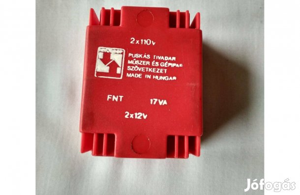 Puskás transzformátor , 2 x 12 V, 17VA terhelhetőség