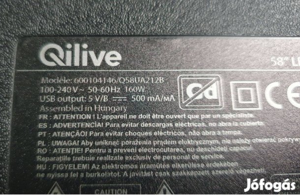 Qilive 58" Q58UA212B UHD Android LED tv hibás törött alkatrésznek