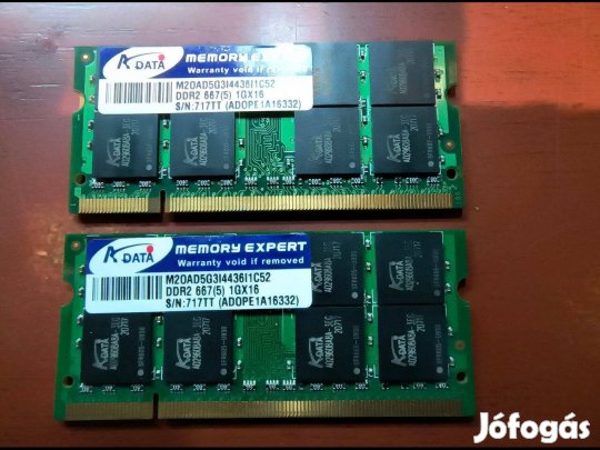RAM DDR2 667 1GB Adata notebookba 2db egyben