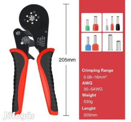 Racsnis 6 préses krimpelőfogó 0,08-16 mm2 érvéghüvely fogó krimpelés