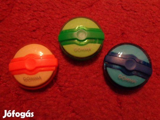 Radírok: 3 féle kerek, dobozos Gomma radír, 600ft/db