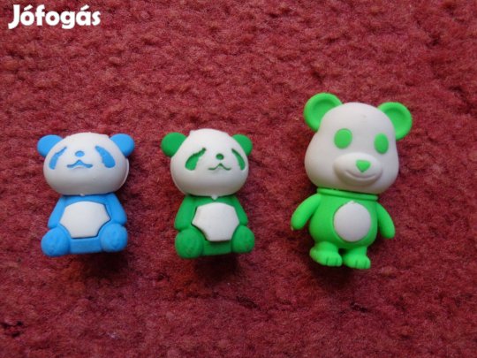 Radírok: 3 féle panda radír kék zöld, 400ft/db