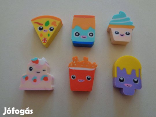 Radírok: 6 db aranyos étel radír 200ft/db