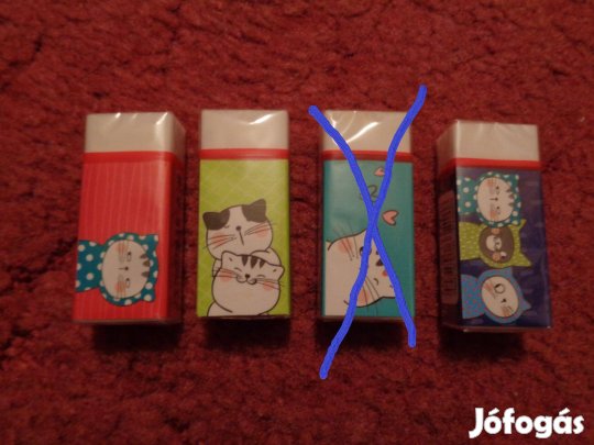Radírok: Cicás radírok, 3féle, 100ft/db