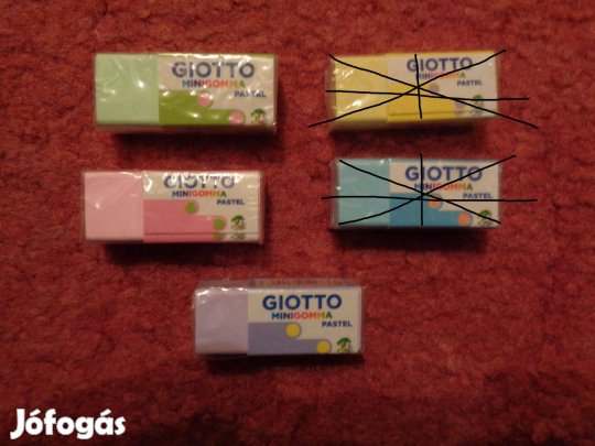 Radírok: Giotto mini radírok, 3féle szín, 100ft/db