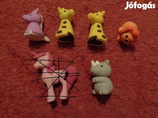 Radírok: Unikornis, oroszlán, zsiráf, orrszarvú radírok 400ft/db