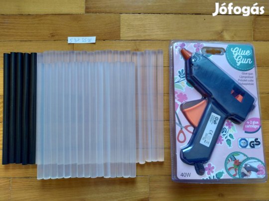 Ragasztópisztoly 40 W+36 db átlátszó rúd 20 cm+5 db fekete ragasztórúd