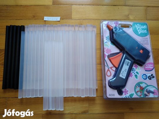Ragasztópisztoly 40 W+46 db átlátszó rúd 20 cm+5 db fekete ragasztórúd