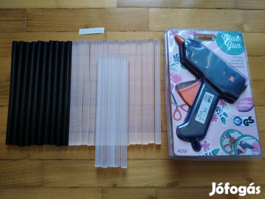 Ragasztópisztoly 40 Watt+10 db fekete+21 db átlátszó ragasztórúd 20 cm