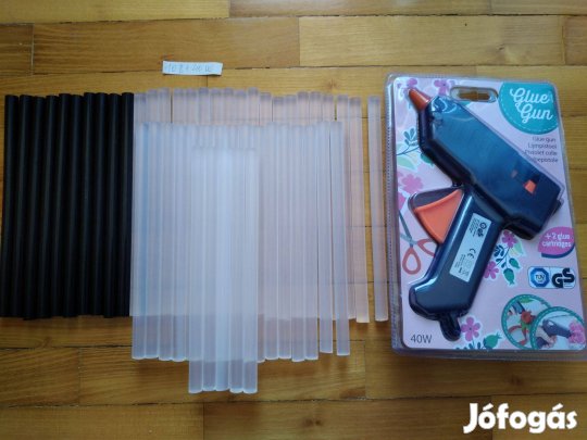 Ragasztópisztoly 40 Watt+10 db fekete+41 db átlátszó ragasztórúd 20 cm
