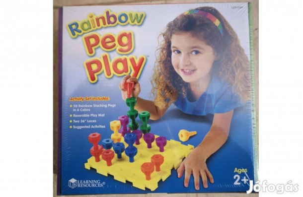 Rainbow Peg Play fejlesztő játék 2+ Montessori építős fűzős Új bontatl