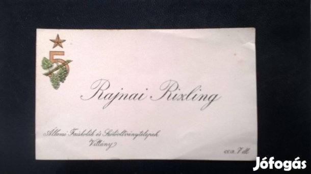 Rajnai Rizling cimke , Villány , 5 éves terves , az '50-as évek