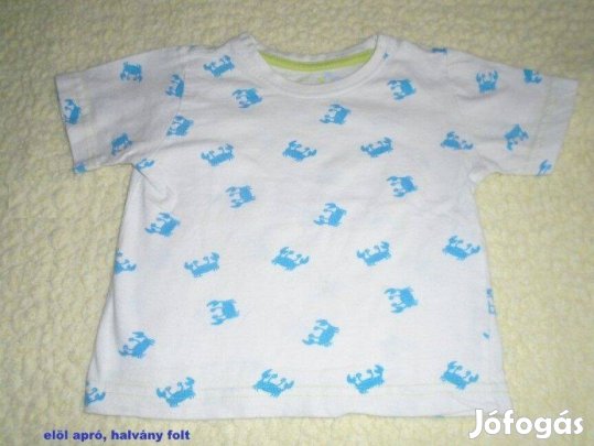 Rák mintás fehér póló 12-18 hó (méret 86) kék fehér