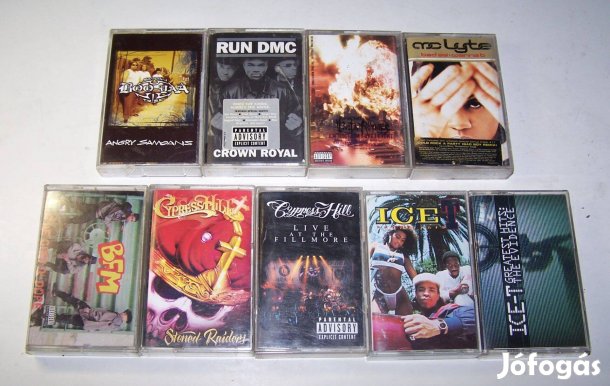 Rap és hiphop kazetta-pakk (ár / 9 db, pl.: Run DMC, C. Hill, ICE-T)