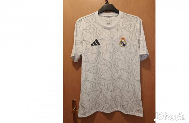 Real Madrid eredeti adidas fehér ezüst 2023-24 edző mez (L)