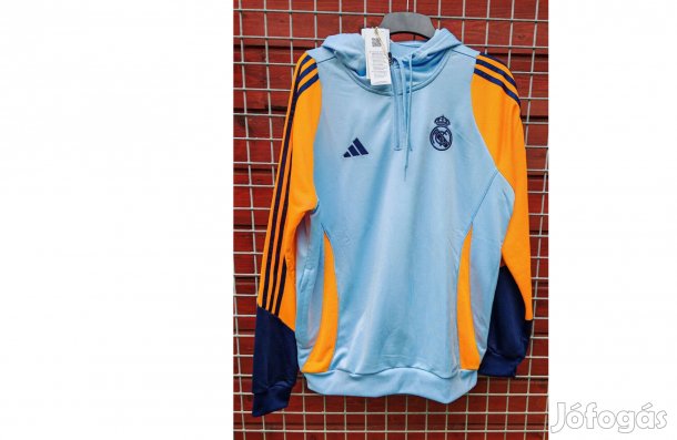 Real Madrid eredeti adidas világoskék cipzáras nyakú kapucnis felső
