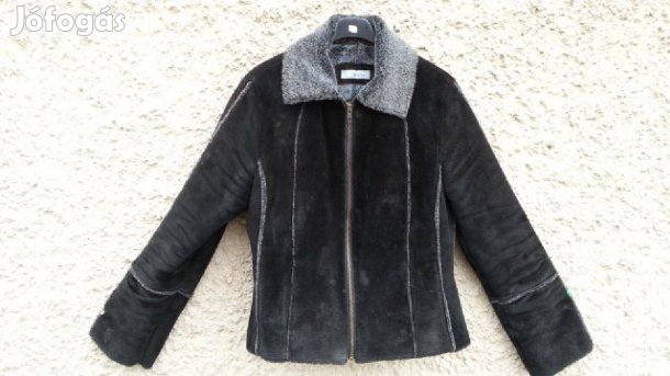 Redherring fekete nubuk hatású szőrmés női kabát - M