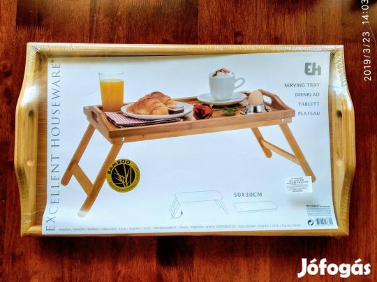 Reggeliző Bambusz Asztalka Ágyba teraszra STB Új 50x30 cm