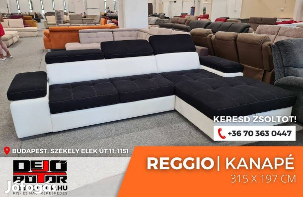 Reggio L sarok kanapé ülőgarnitúra 315x197 cm ágyazható fehér fekete