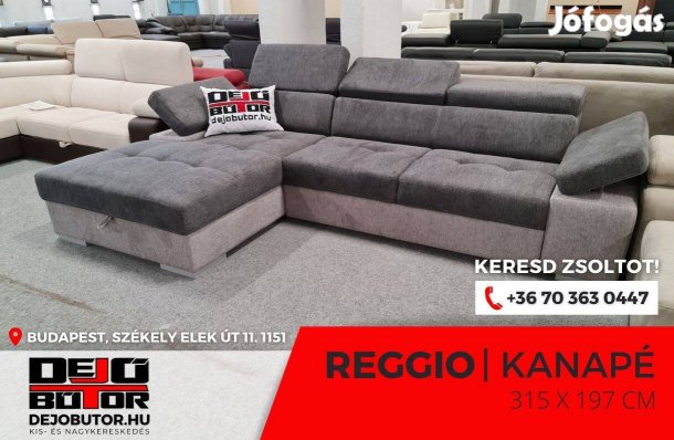 Reggio L sarok kanapé ülőgarnitúra 315x197 cm rugós ágyazható szürke