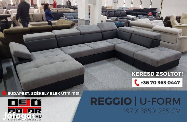 Reggio sarok kanapé bútor ülőgarnitúra 195x385x255 cm ualak blac grey