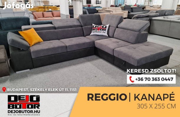 Reggio sarok kanapé ülőgarnitúra rugós 255x305 cm grafit ágyazható