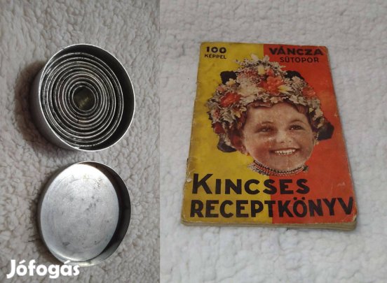 Régi 10 db-os pogácsa szaggató készlet,és Váncza kincses receptkönyv