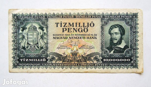 Régi 10 millió pengő bankjegy 1945 Kossuth
