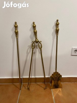 Régi 3 darabos réz kandalló szett