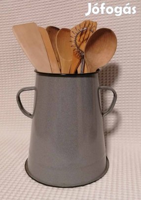 Régi 3 literes Metál Szürke Zománcos Zsíros Bödön