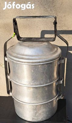 Régi 3 részes alumínium ételhordó retro menzás