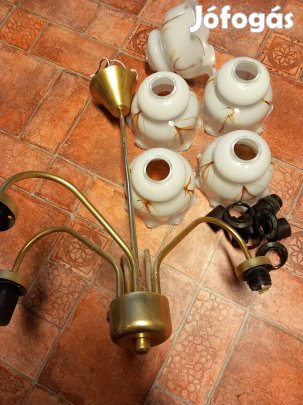 Régi 5 ágú mennyezeti lámpa csillár fodros búrákkal hibátlan