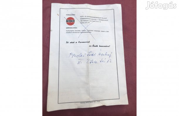 Régi Autoker irat 850 Ft