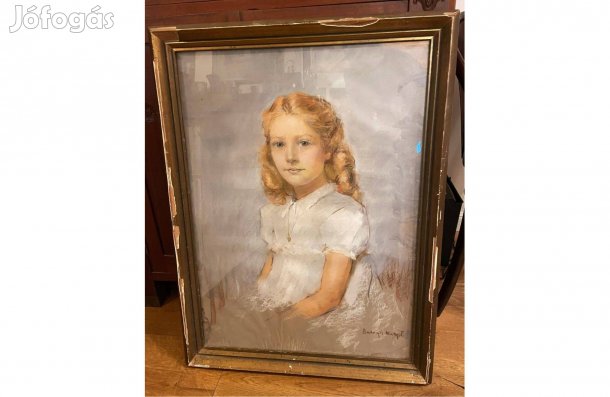 Régi Balogh Margit Fiatal lány portré festmény kép